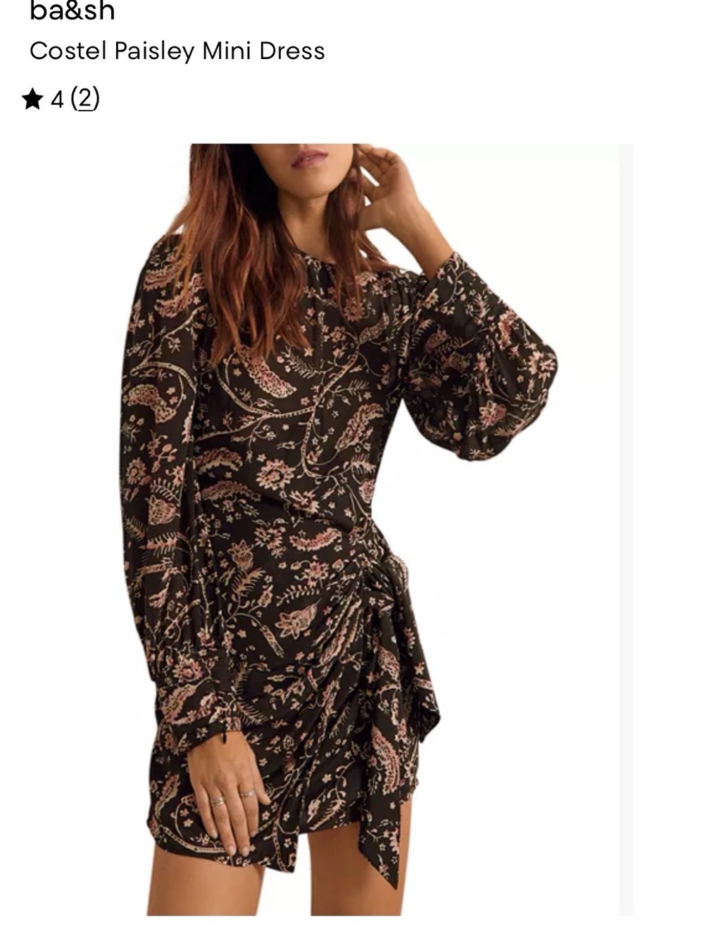 ba&sh Dark Brown Paisley Mini Dress with Pink Floral Print Size 1, Small